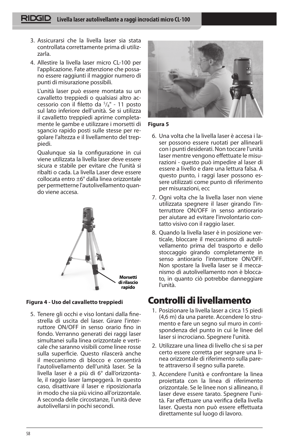 Controlli di livellamento | RIDGID micro CL-100 User Manual | Page 60 / 228