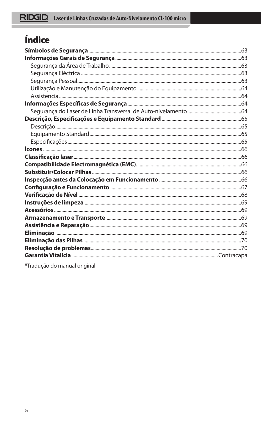 Índice | RIDGID micro CL-100 User Manual | Page 64 / 228