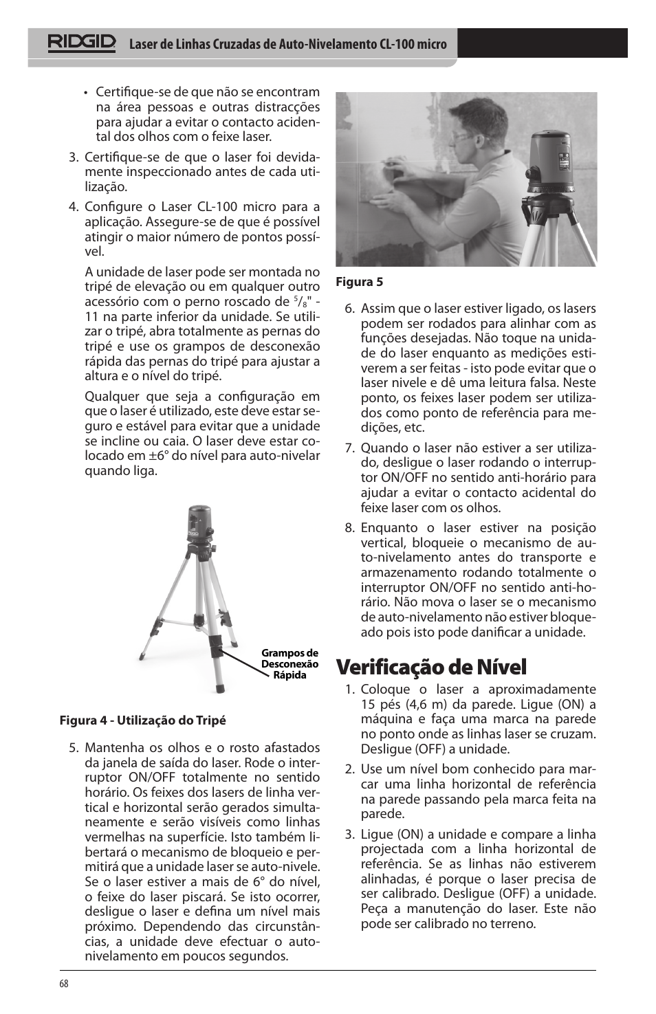 Verificação de nível | RIDGID micro CL-100 User Manual | Page 70 / 228