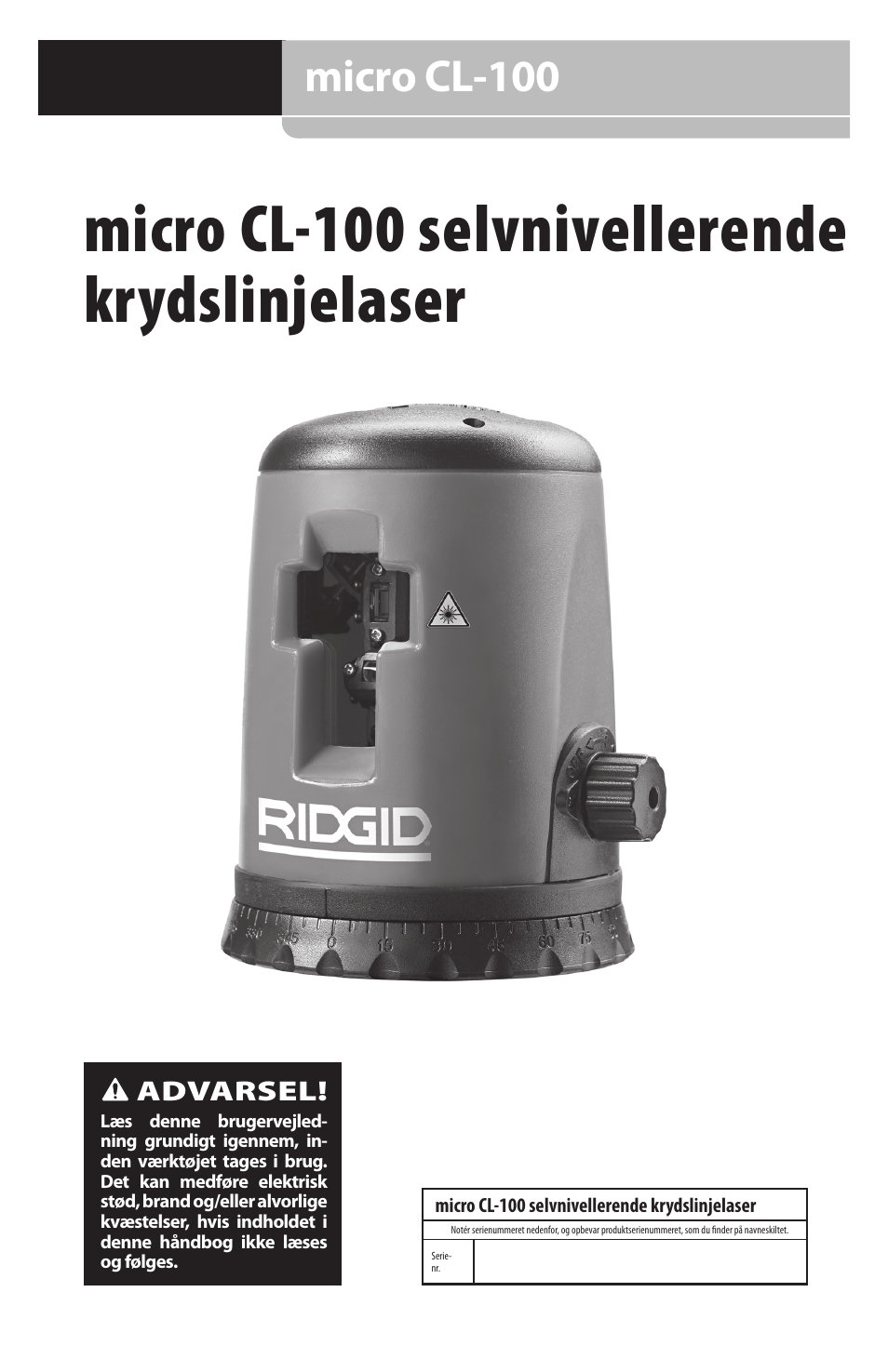 Micro cl-100 selvnivellerende krydslinjelaser, Micro cl-100 | RIDGID micro CL-100 User Manual | Page 83 / 228