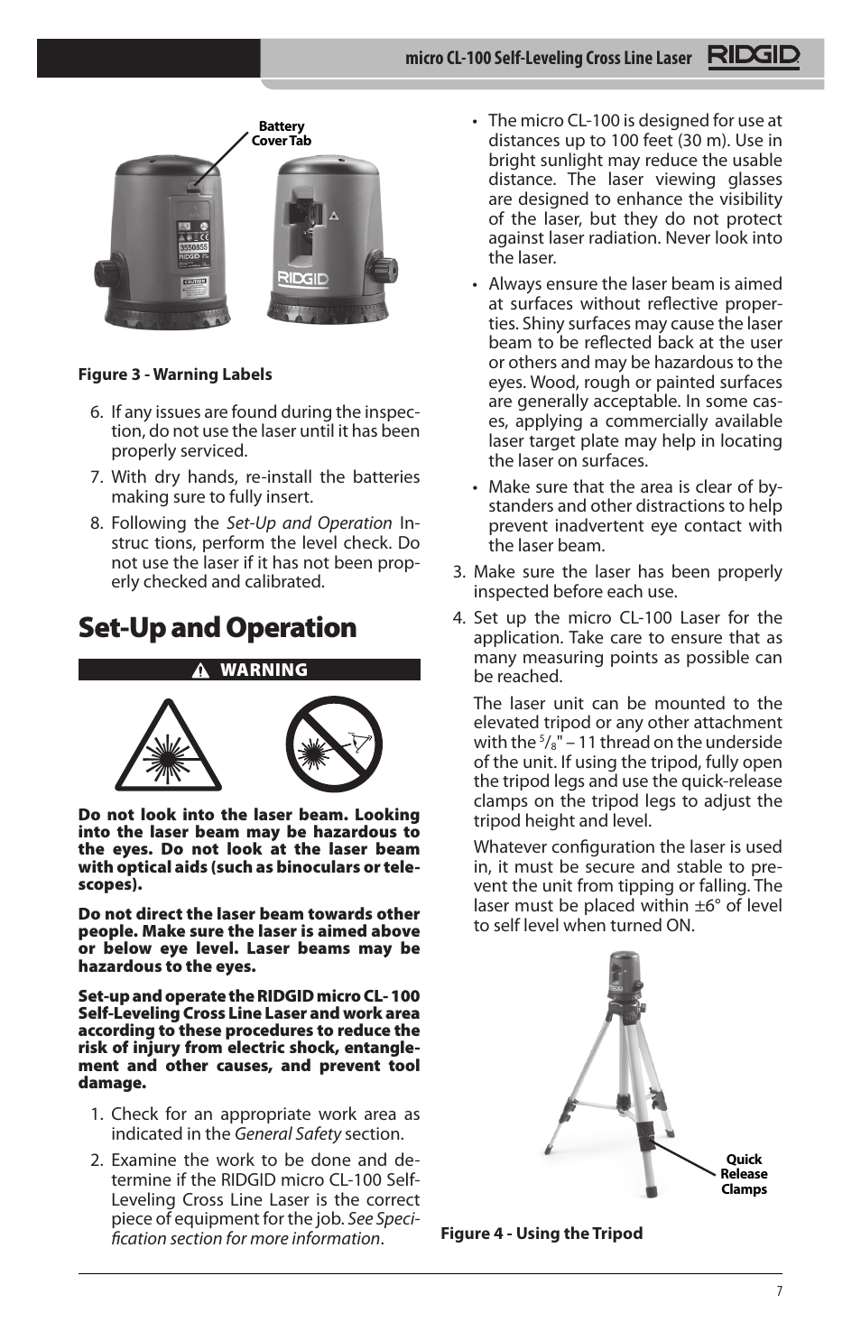 Set‑up and operation | RIDGID micro CL-100 User Manual | Page 9 / 228