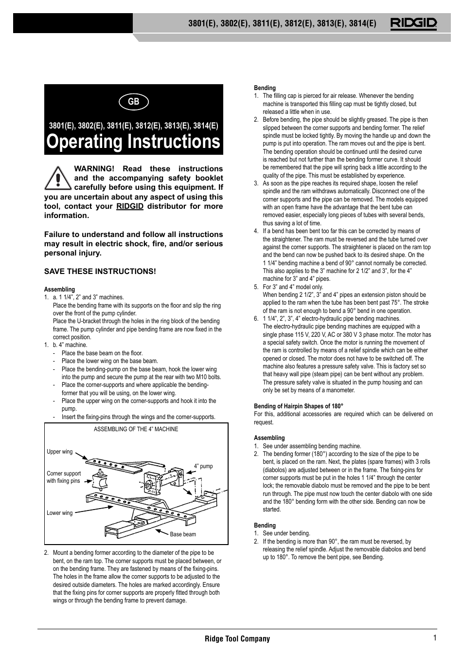 Operating instructions | RIDGID 3814	(E) User Manual | Page 2 / 97