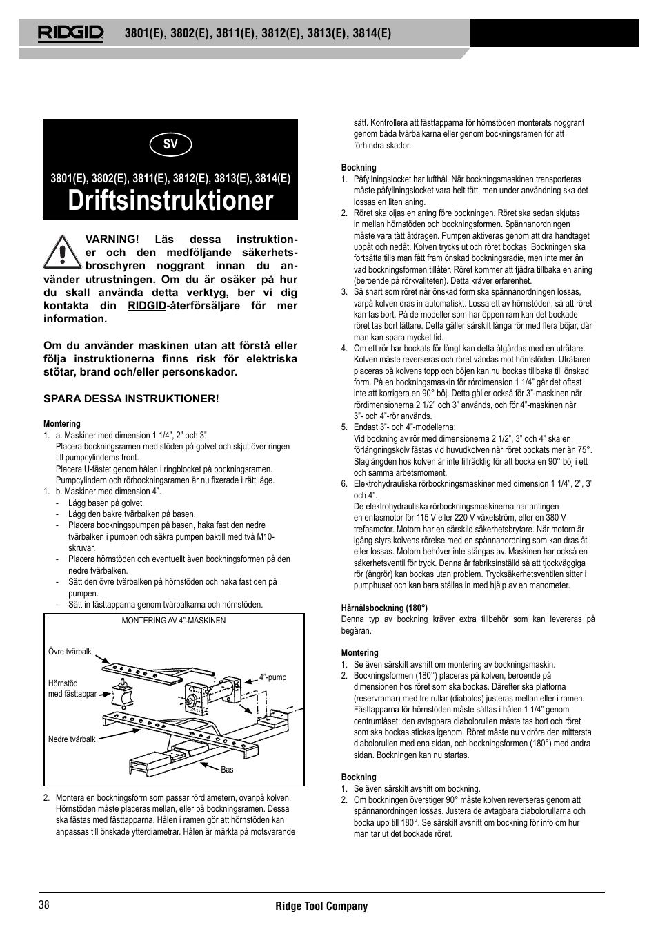 Driftsinstruktioner | RIDGID 3814	(E) User Manual | Page 39 / 97