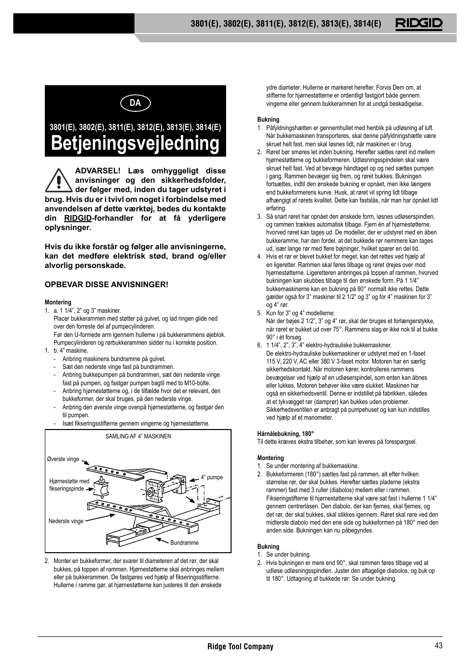 Betjeningsvejledning | RIDGID 3814	(E) User Manual | Page 44 / 97