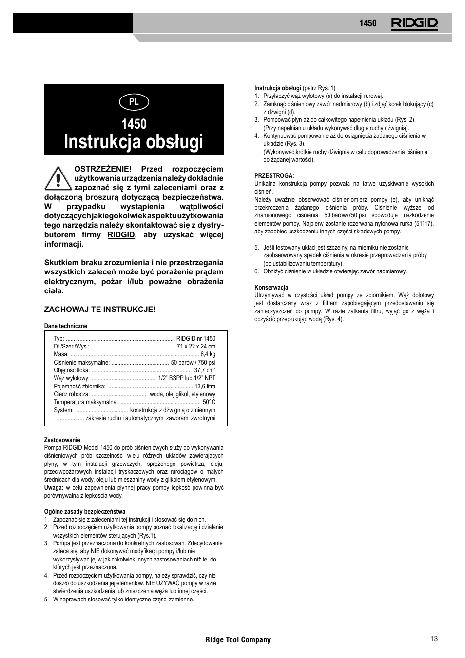 Instrukcja obsługi | RIDGID 1450 User Manual | Page 14 / 21