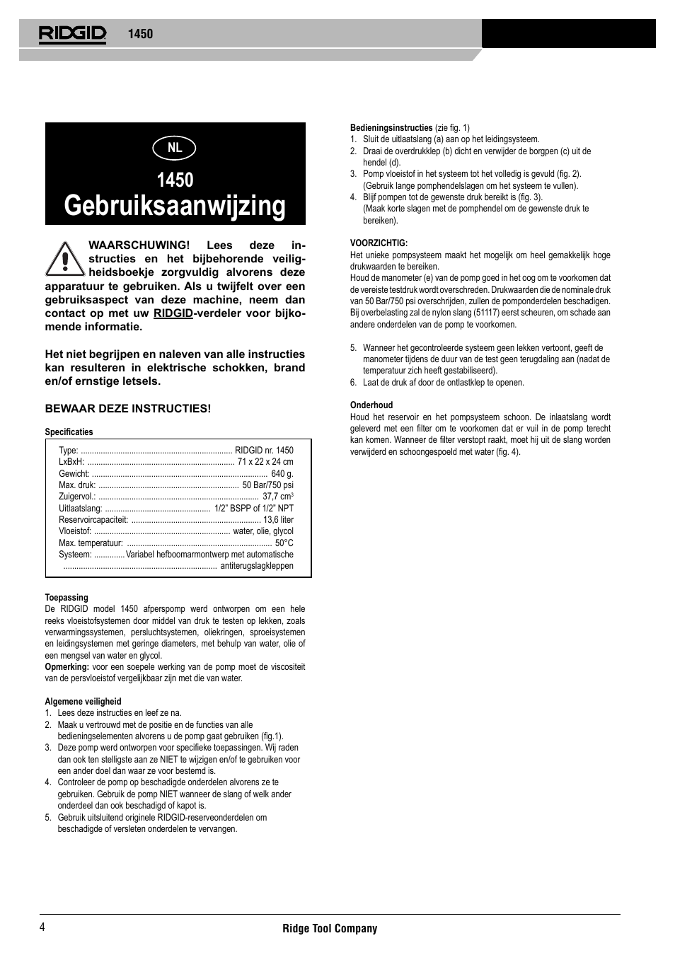 Gebruiksaanwijzing | RIDGID 1450 User Manual | Page 5 / 21