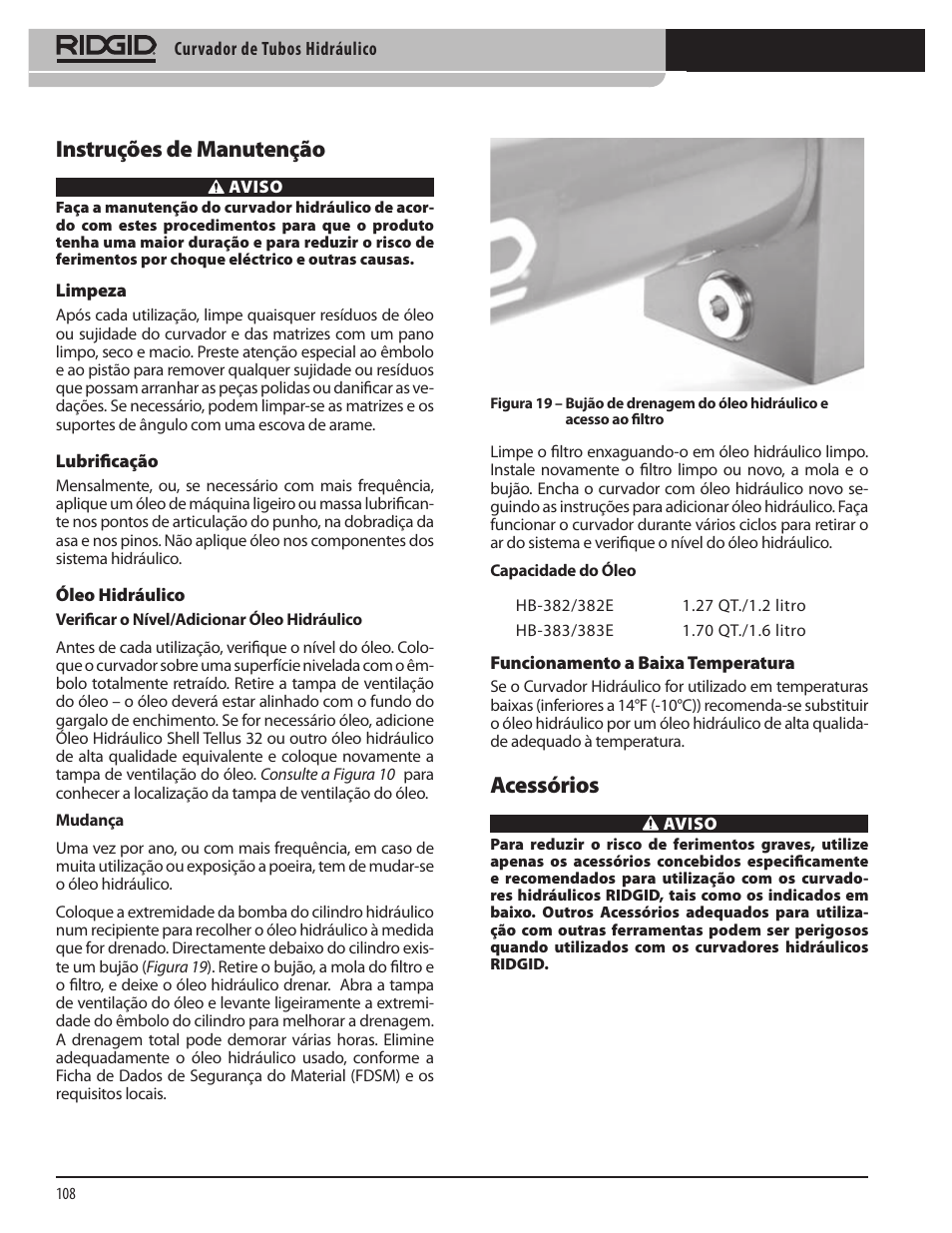 Acessórios, Instruções de manutenção | RIDGID Hydraulic Pipe Bender User Manual | Page 110 / 358