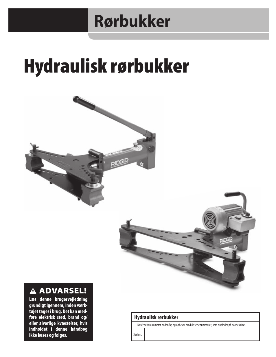 Hydraulisk rørbukker, Rørbukker | RIDGID Hydraulic Pipe Bender User Manual | Page 129 / 358