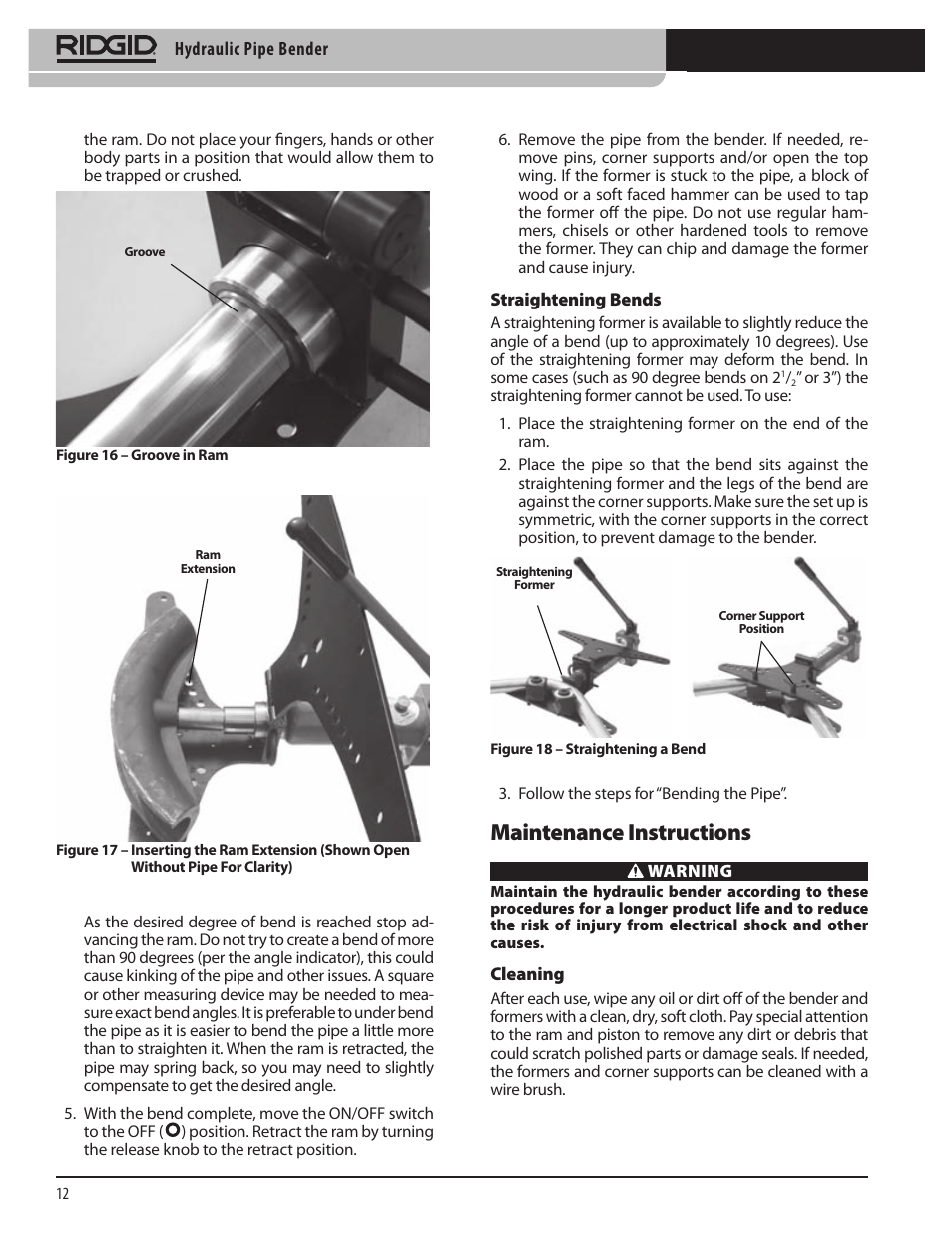 Maintenance instructions | RIDGID Hydraulic Pipe Bender User Manual | Page 14 / 358