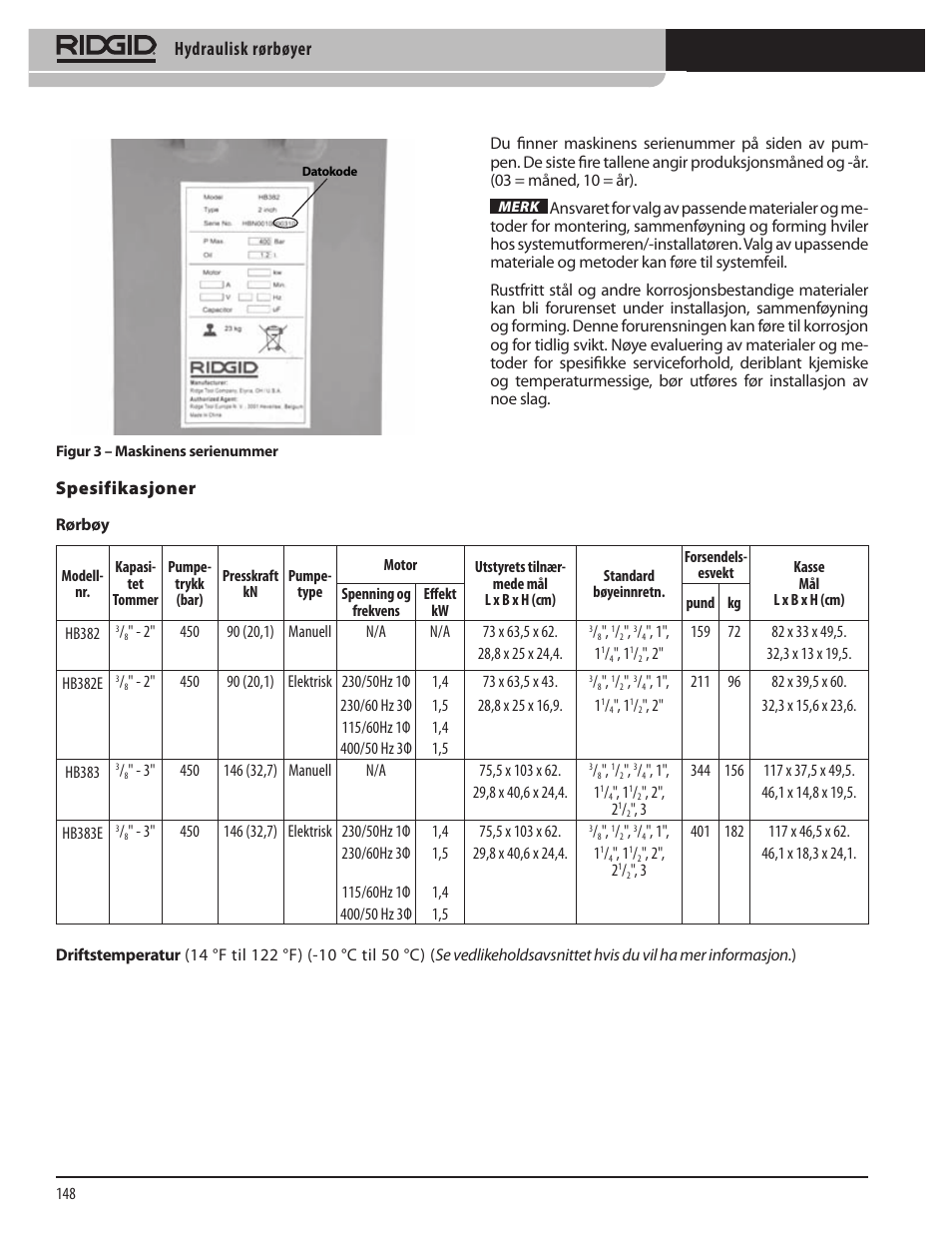 Hydraulisk rørbøyer | RIDGID Hydraulic Pipe Bender User Manual | Page 150 / 358