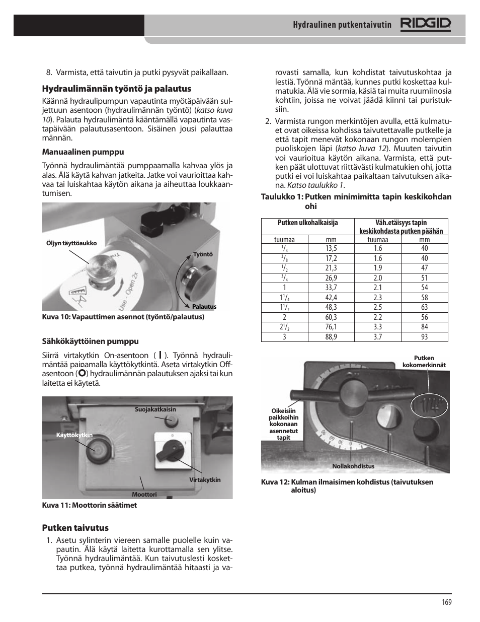 Hydraulinen putkentaivutin | RIDGID Hydraulic Pipe Bender User Manual | Page 171 / 358