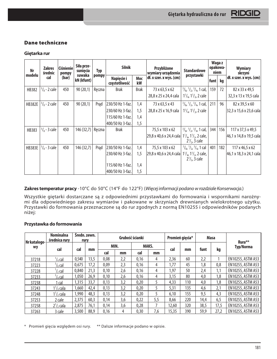 Giętarka hydrauliczna do rur | RIDGID Hydraulic Pipe Bender User Manual | Page 183 / 358