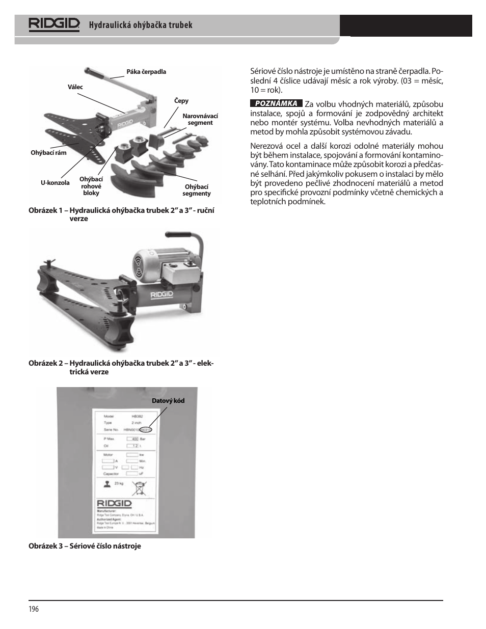 Hydraulická ohýbačka trubek | RIDGID Hydraulic Pipe Bender User Manual | Page 198 / 358