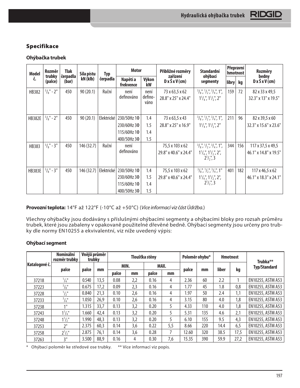 Hydraulická ohýbačka trubek | RIDGID Hydraulic Pipe Bender User Manual | Page 199 / 358