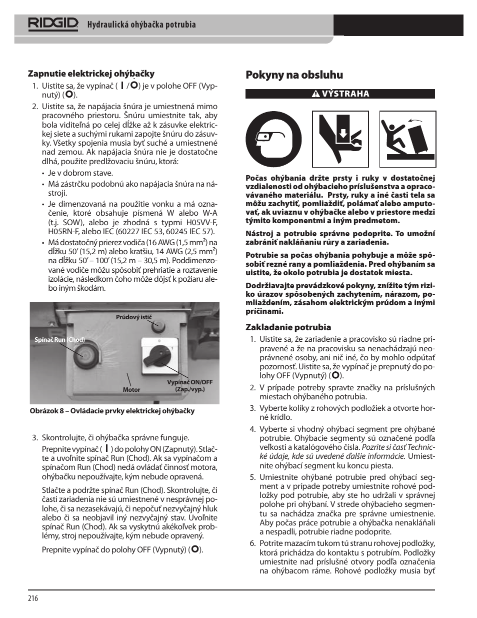 Pokyny na obsluhu | RIDGID Hydraulic Pipe Bender User Manual | Page 218 / 358