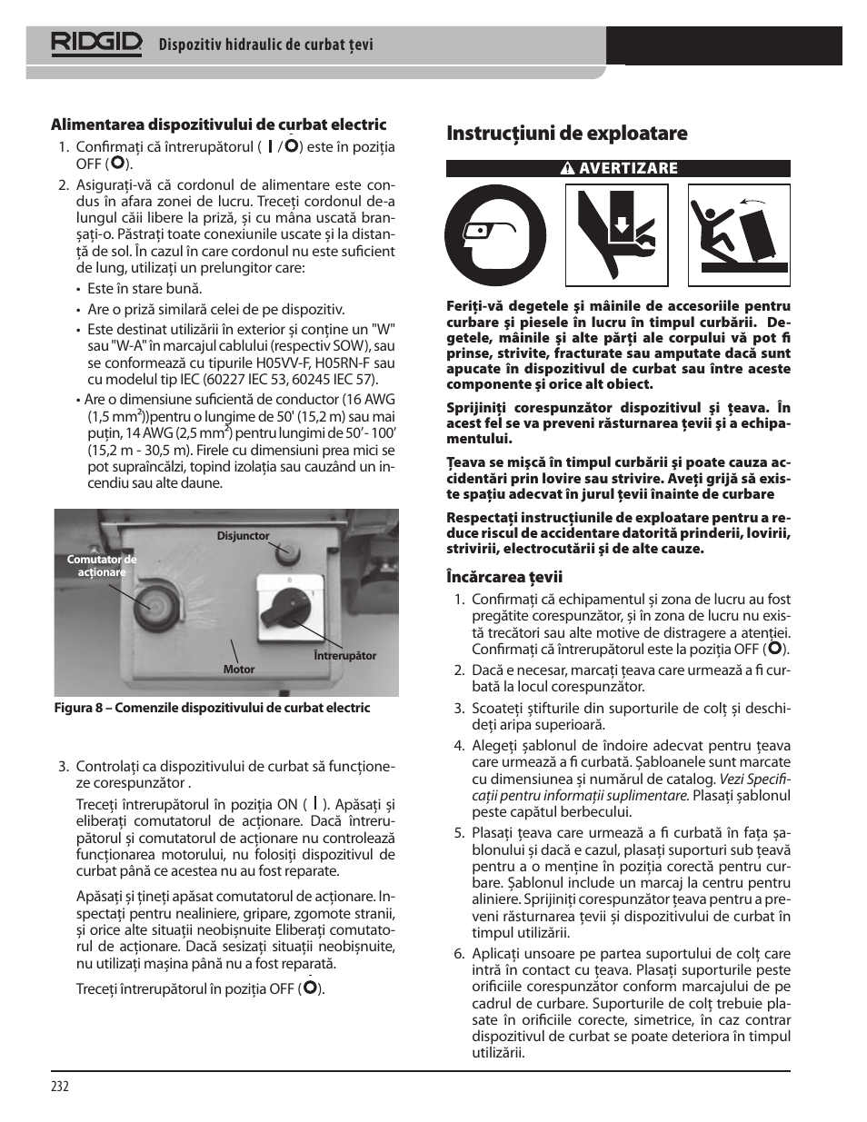 Instrucţiuni de exploatare | RIDGID Hydraulic Pipe Bender User Manual | Page 234 / 358