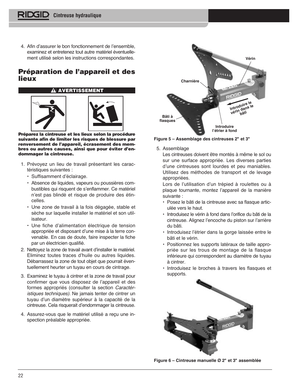 Préparation de l’appareil et des lieux | RIDGID Hydraulic Pipe Bender User Manual | Page 24 / 358