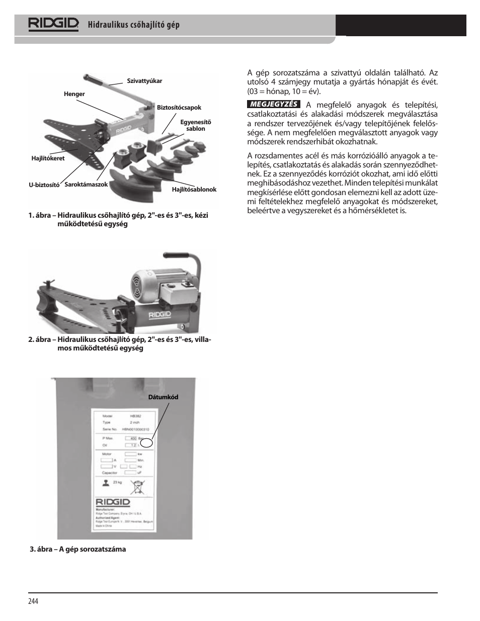 Hidraulikus csőhajlító gép | RIDGID Hydraulic Pipe Bender User Manual | Page 246 / 358