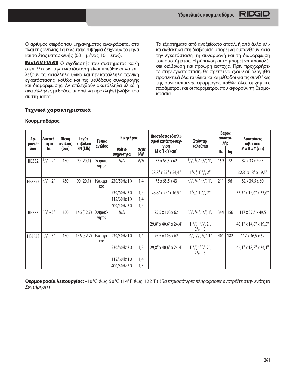 Υδραυλικός κουρμπαδόρος | RIDGID Hydraulic Pipe Bender User Manual | Page 263 / 358