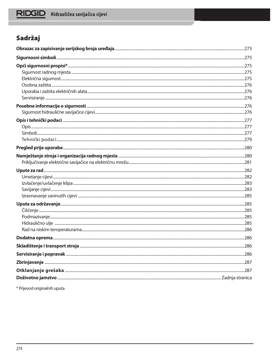 Sadržaj | RIDGID Hydraulic Pipe Bender User Manual | Page 276 / 358
