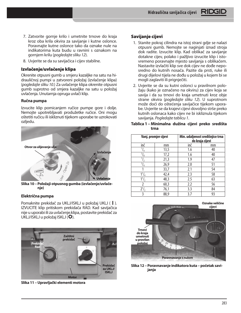 Hidraulična savijačica cijevi | RIDGID Hydraulic Pipe Bender User Manual | Page 285 / 358