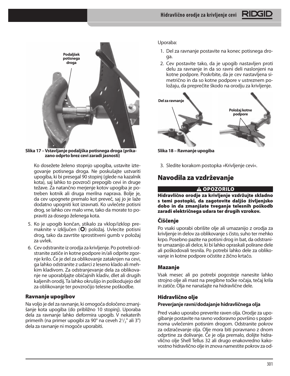 Navodila za vzdrževanje | RIDGID Hydraulic Pipe Bender User Manual | Page 303 / 358