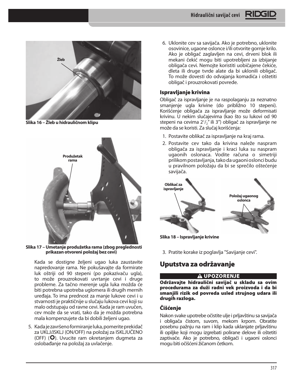 Uputstva za održavanje | RIDGID Hydraulic Pipe Bender User Manual | Page 319 / 358