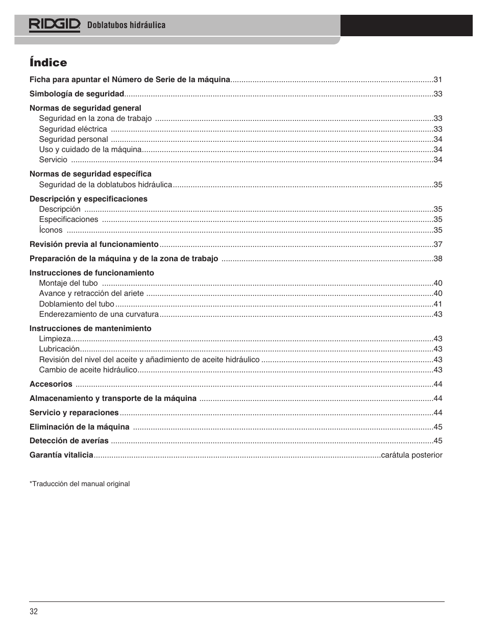 Índice | RIDGID Hydraulic Pipe Bender User Manual | Page 34 / 358