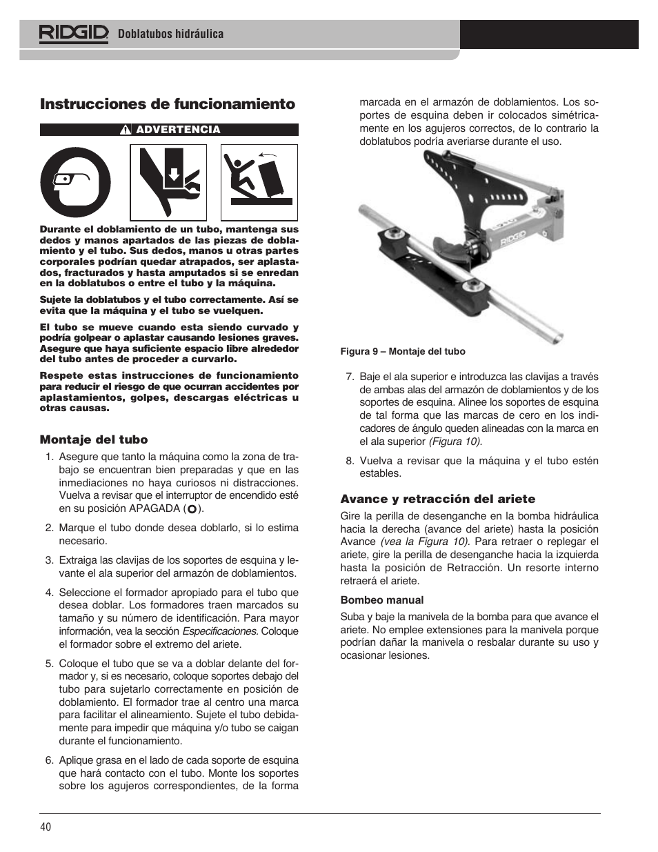 Instrucciones de funcionamiento | RIDGID Hydraulic Pipe Bender User Manual | Page 42 / 358