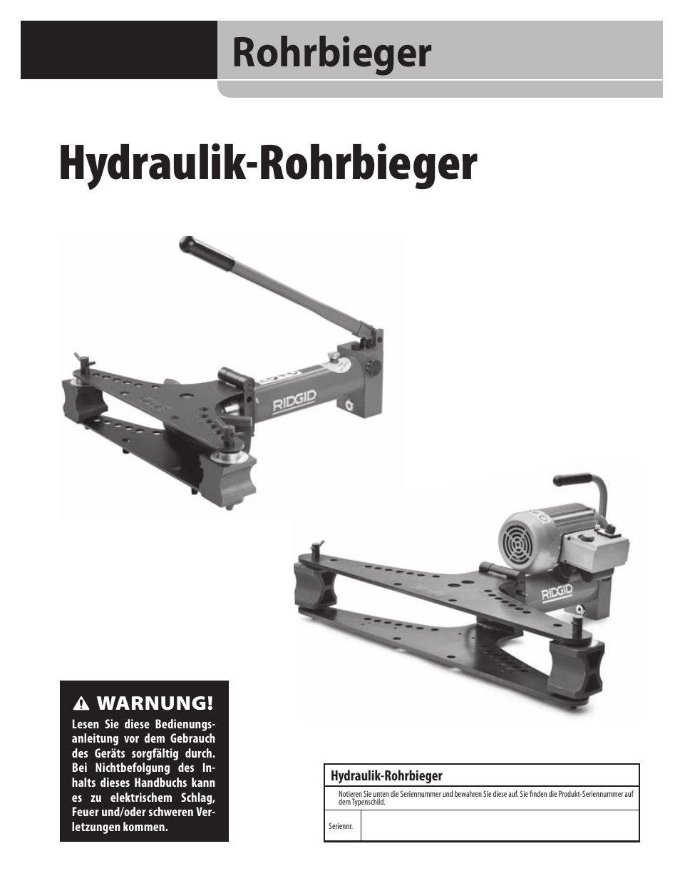 Hydraulik-rohrbieger, Rohrbieger | RIDGID Hydraulic Pipe Bender User Manual | Page 49 / 358