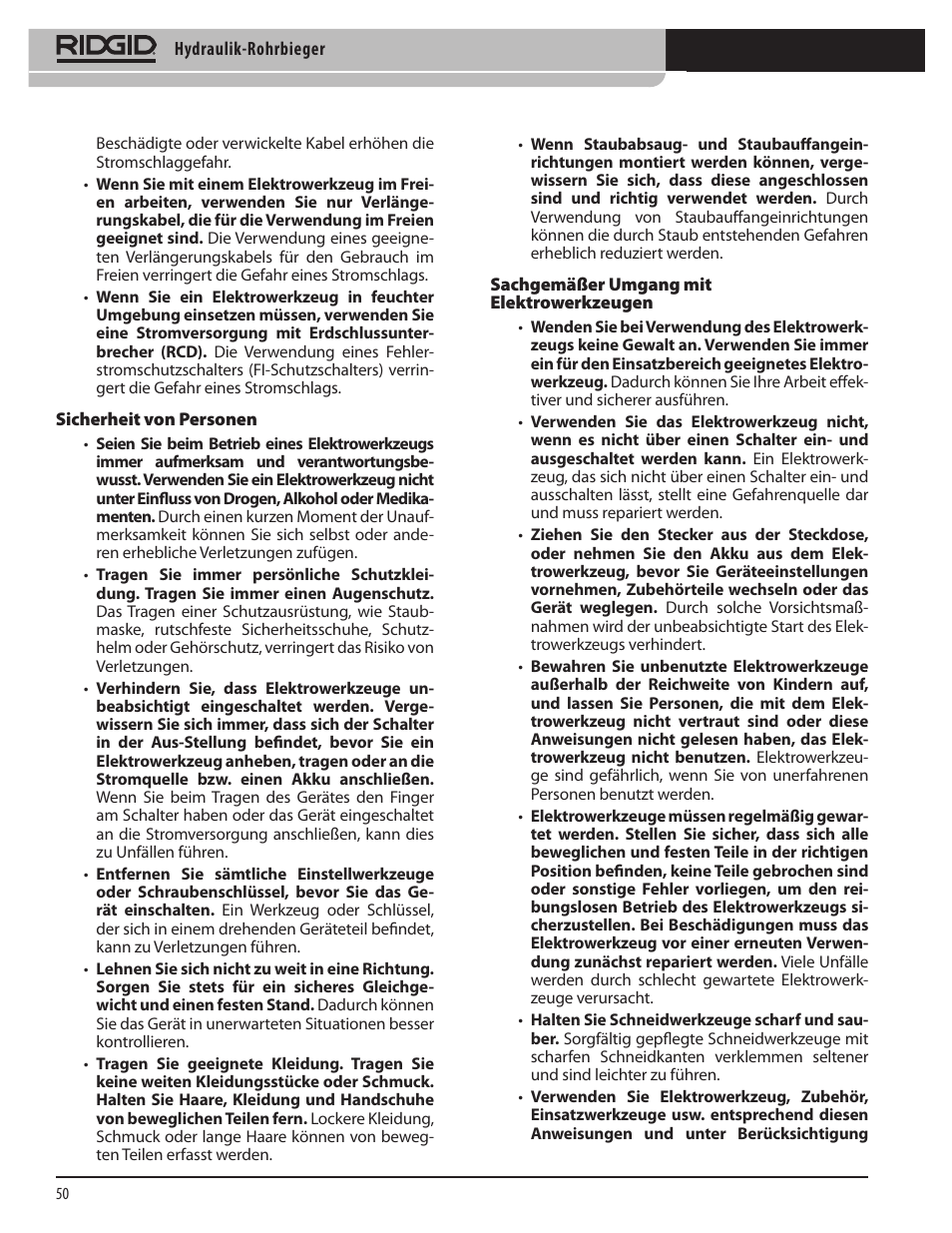 RIDGID Hydraulic Pipe Bender User Manual | Page 52 / 358