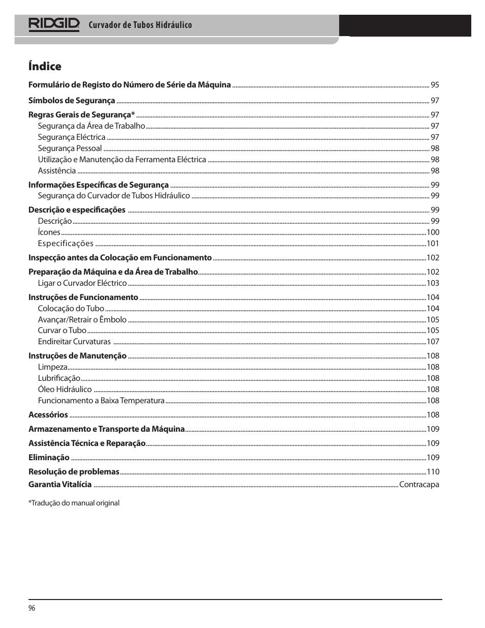 Índice | RIDGID Hydraulic Pipe Bender User Manual | Page 98 / 358