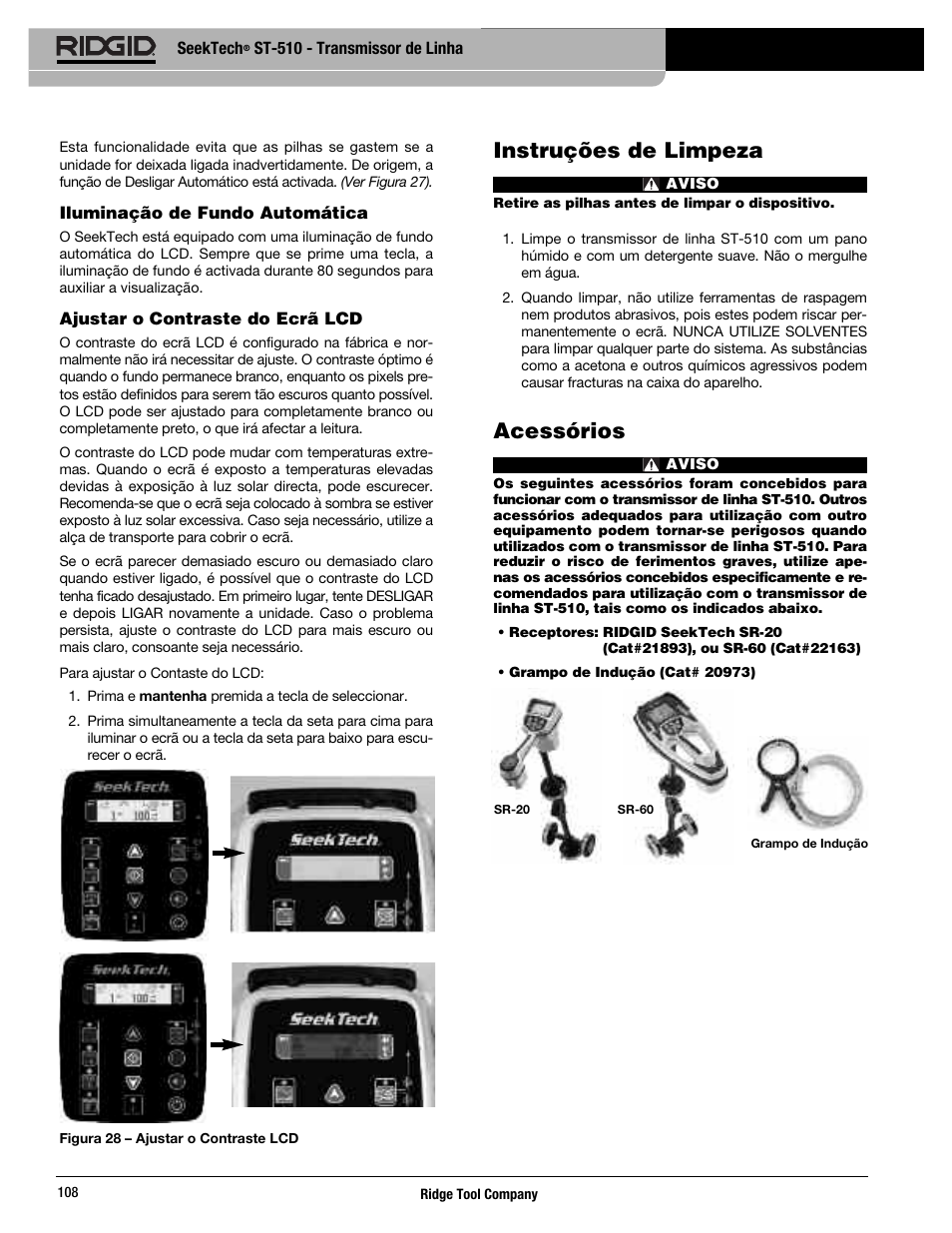Instruções de limpeza, Acessórios | RIDGID SeekTech ST-510 User Manual | Page 110 / 403
