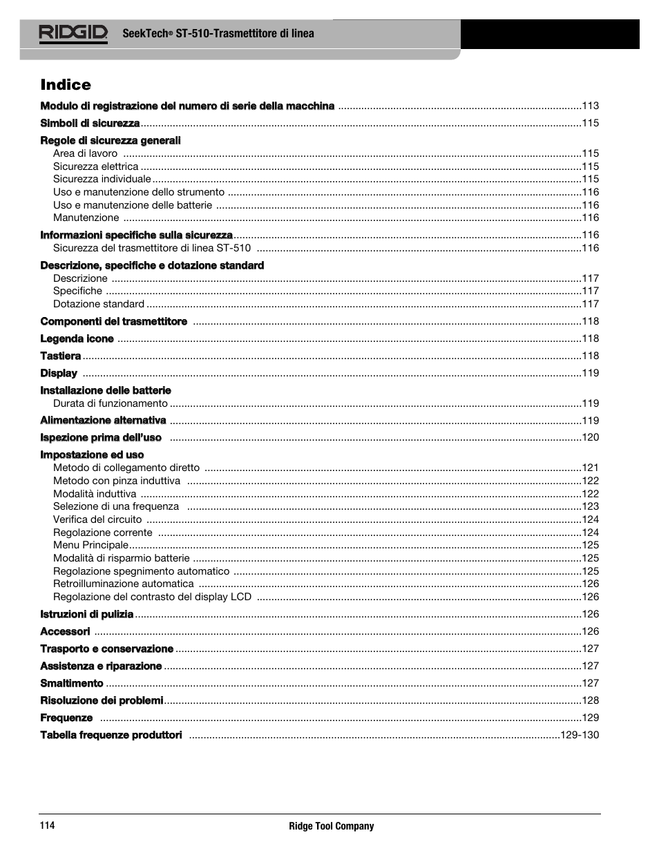 Indice | RIDGID SeekTech ST-510 User Manual | Page 116 / 403