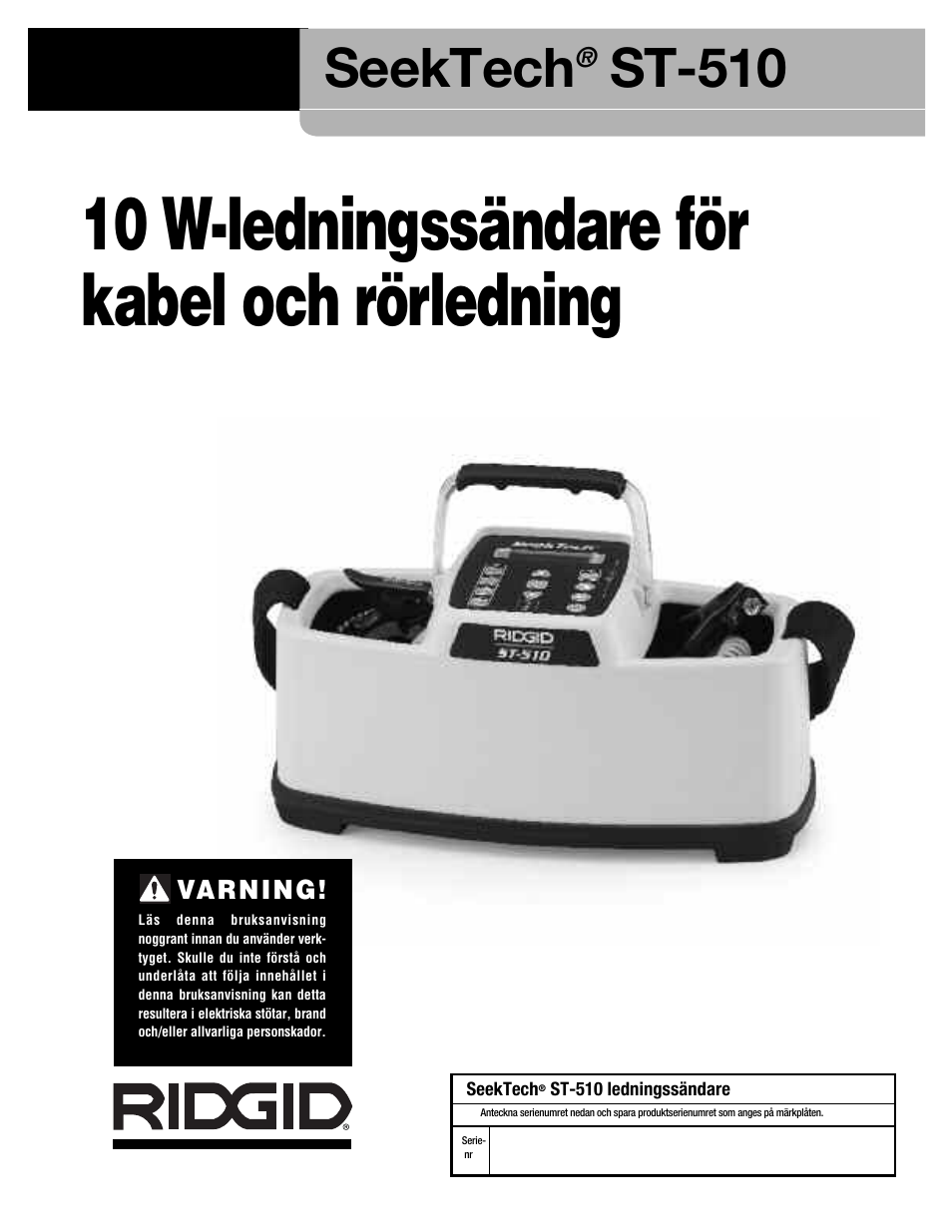 10 w-ledningssändare för kabel och rörledning, Seektech, St-510 | RIDGID SeekTech ST-510 User Manual | Page 133 / 403