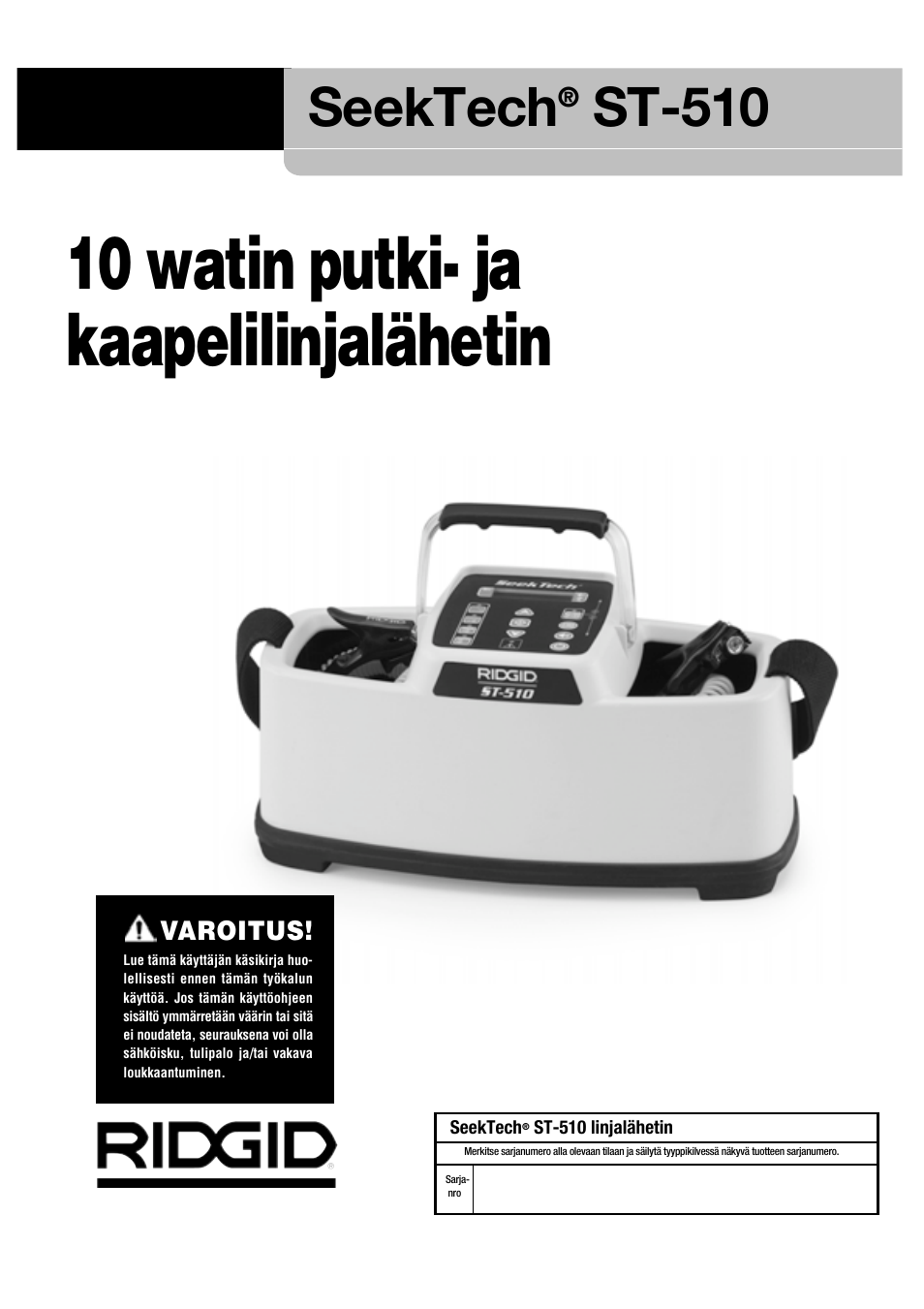 10 watin putki- ja kaapelilinjalähetin, Seektech, St-510 | RIDGID SeekTech ST-510 User Manual | Page 169 / 403