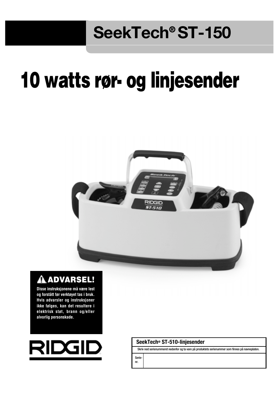 10 watts rør- og linjesender, Seektech, St-150 | RIDGID SeekTech ST-510 User Manual | Page 187 / 403