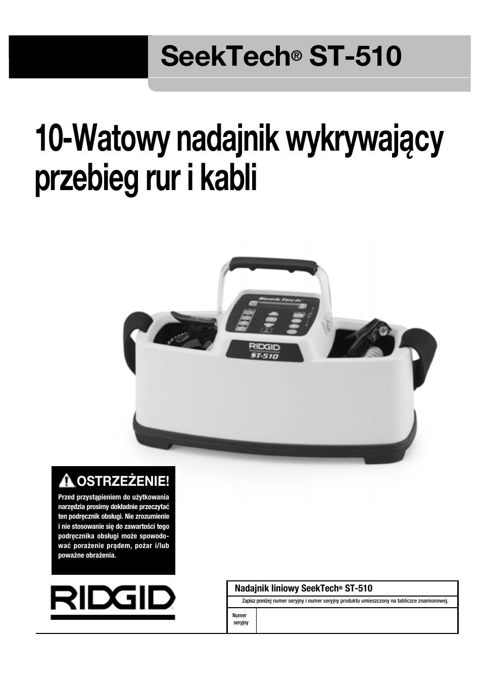 Watowy nadajnik wykrywający przebieg rur i kabli, Seektech, St-510 | RIDGID SeekTech ST-510 User Manual | Page 223 / 403