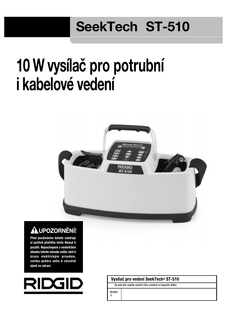 10 w vysílač pro potrubní i kabelové vedení, Seektech, St-510 | RIDGID SeekTech ST-510 User Manual | Page 259 / 403