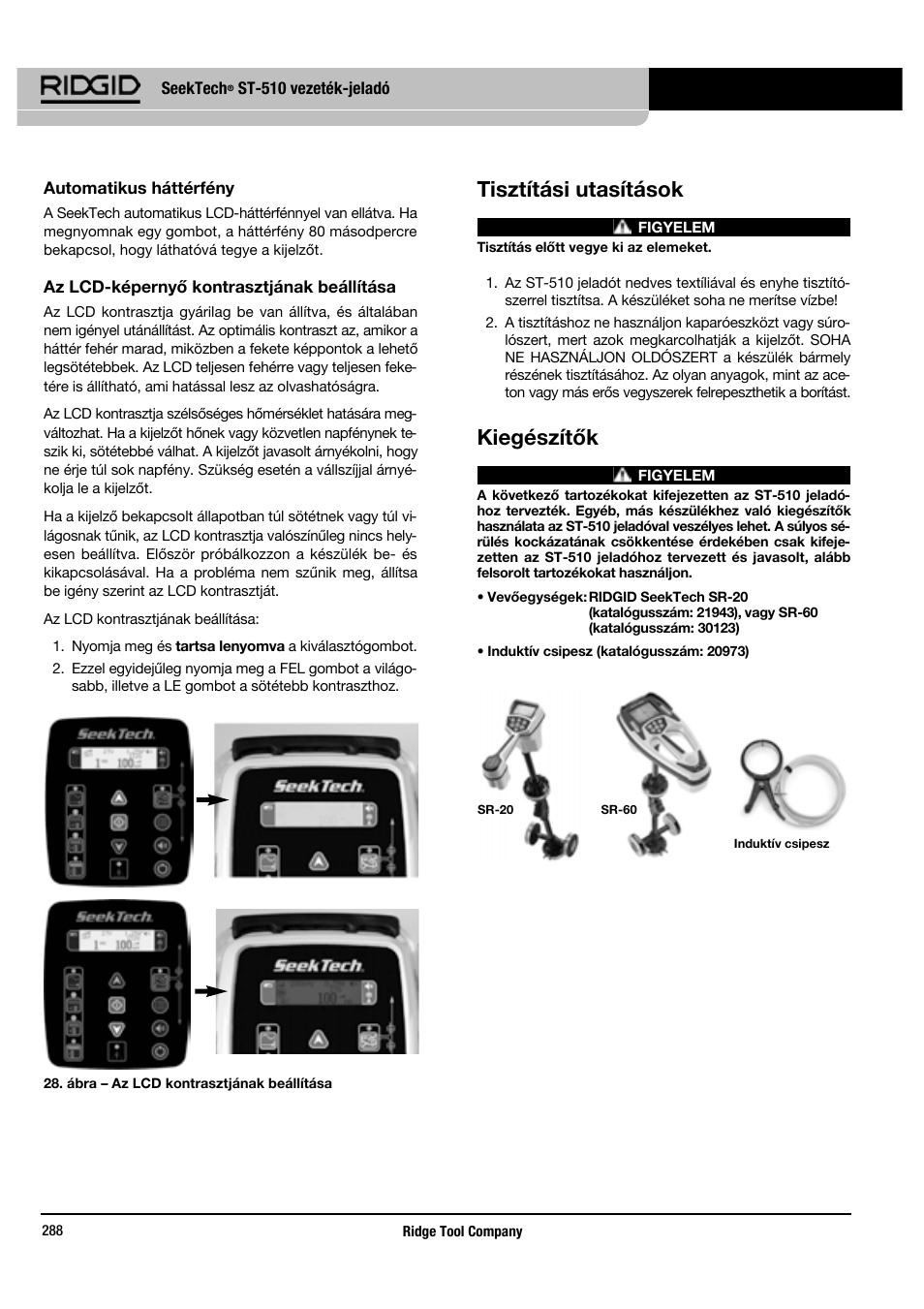 Tisztítási utasítások, Kiegészítők | RIDGID SeekTech ST-510 User Manual | Page 290 / 403