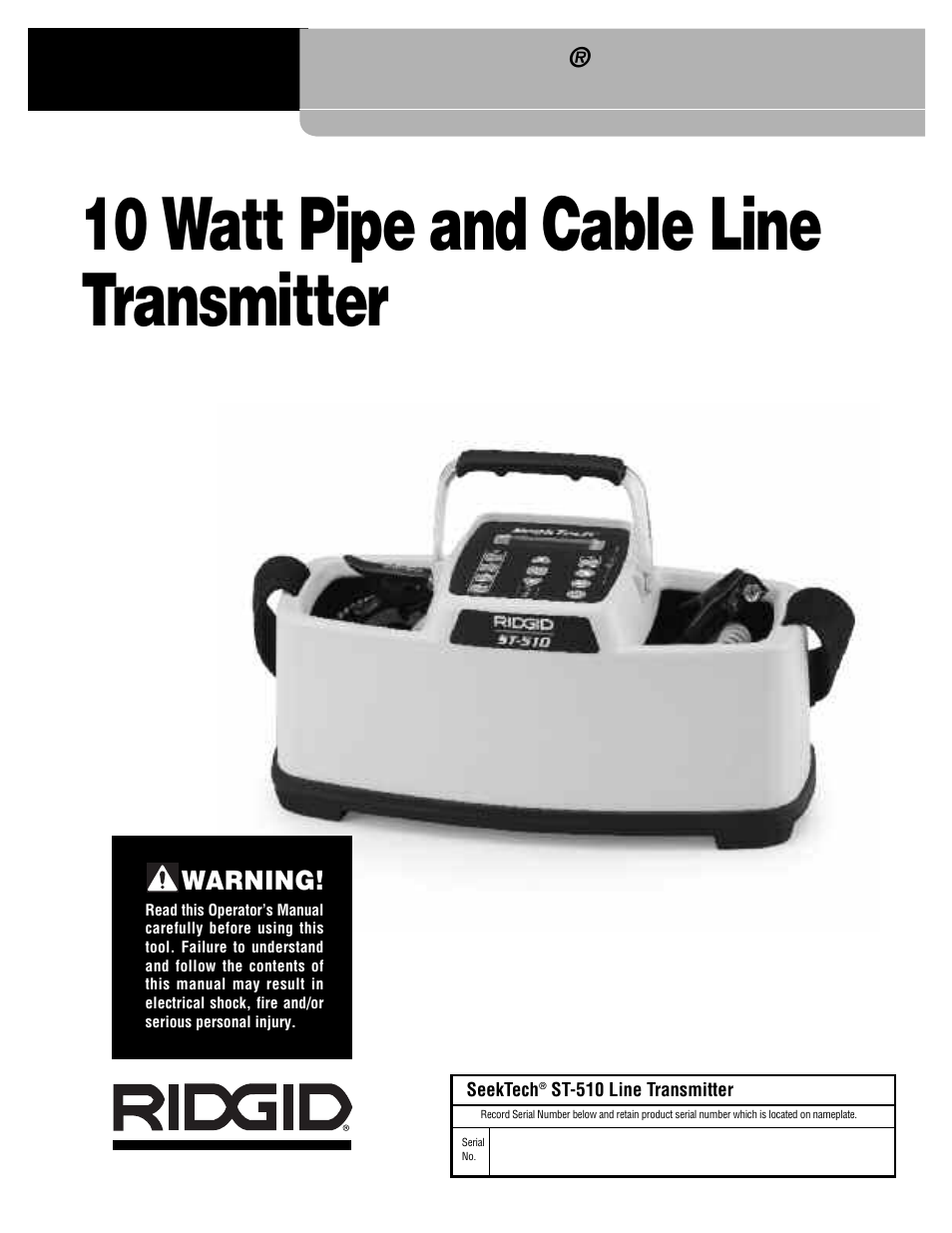 10 watt pipe and cable line transmitter, Seektech, St-510 | RIDGID SeekTech ST-510 User Manual | Page 3 / 403