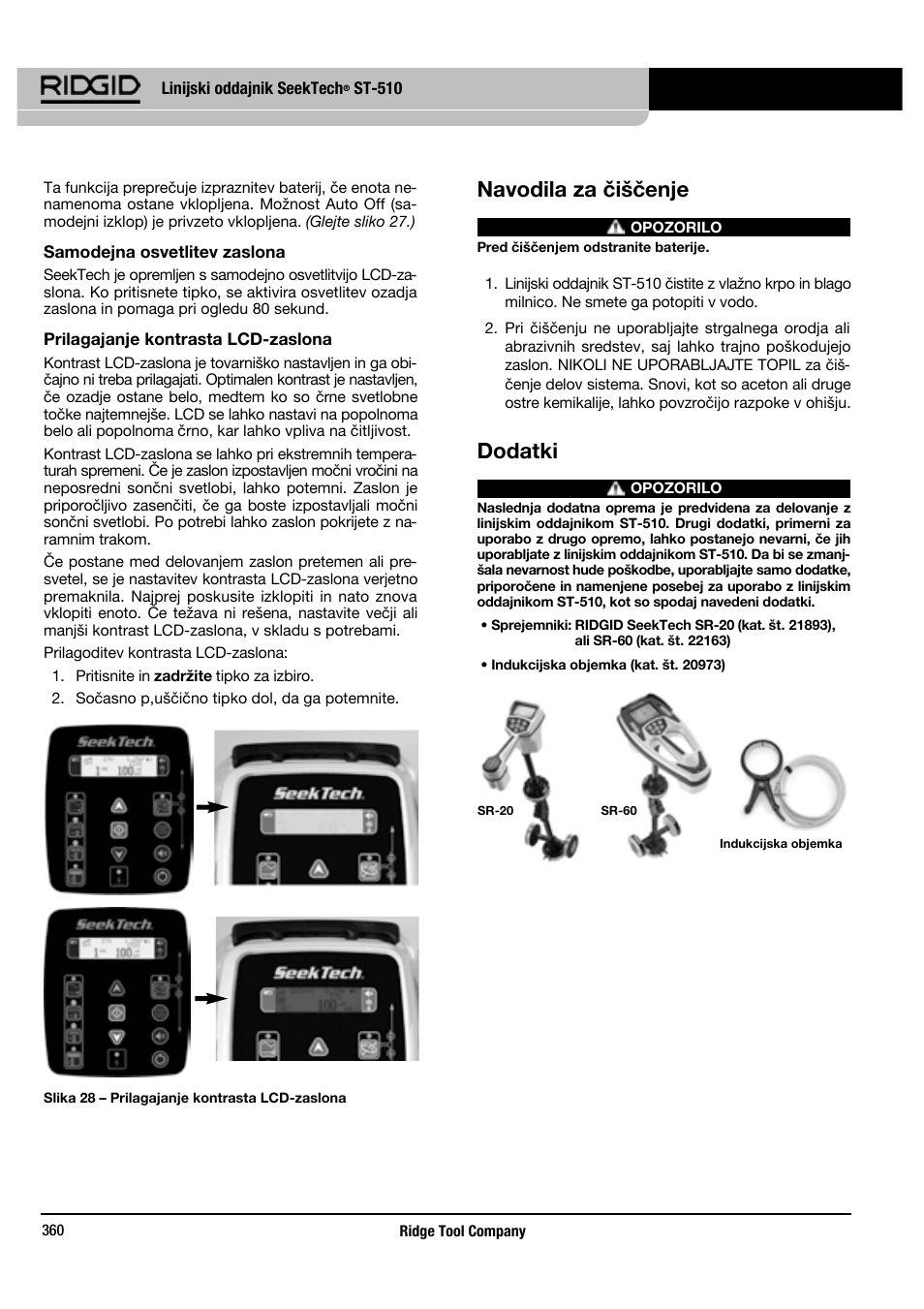 Navodila za čiščenje, Dodatki | RIDGID SeekTech ST-510 User Manual | Page 362 / 403