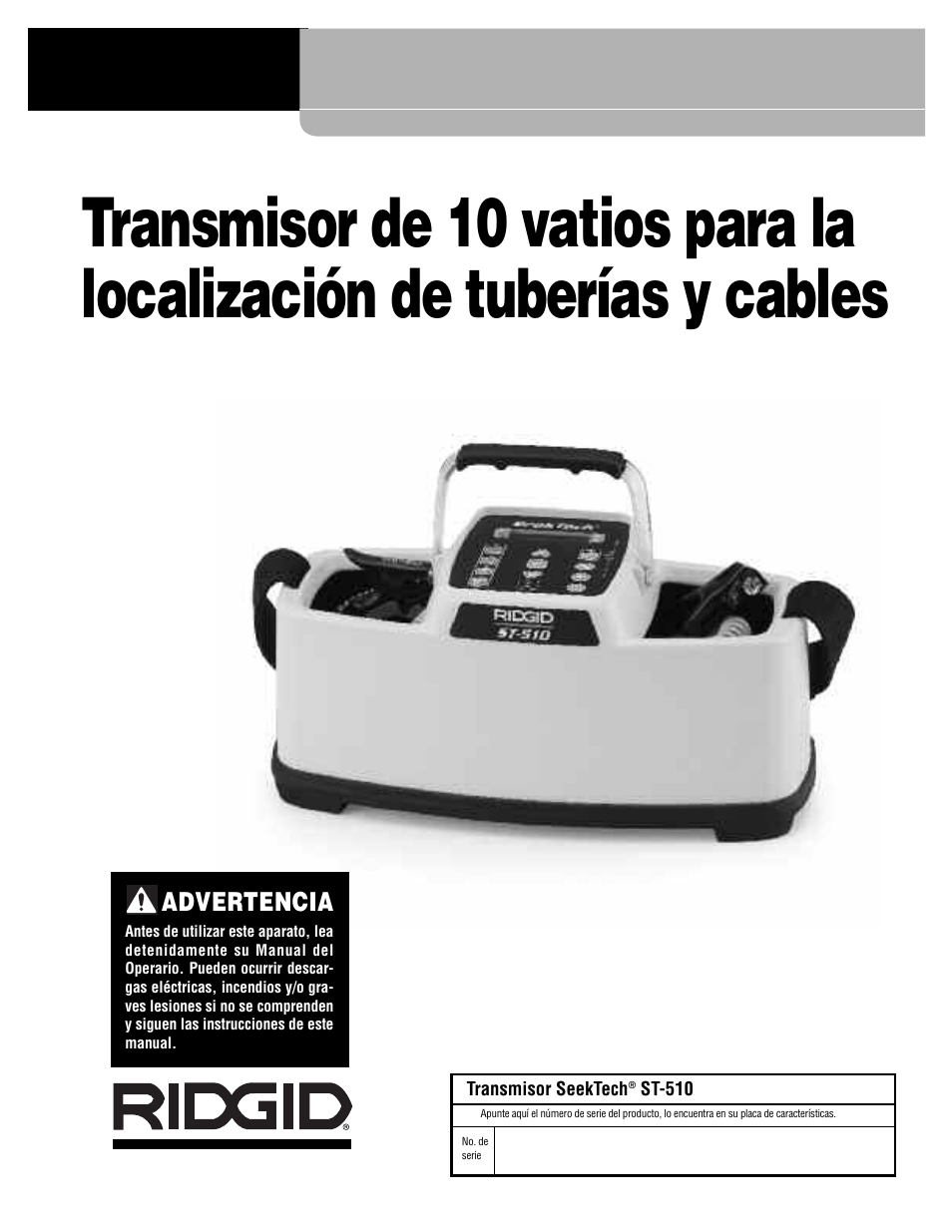 Transmisor seektech, St-510, Advertencia | RIDGID SeekTech ST-510 User Manual | Page 41 / 403