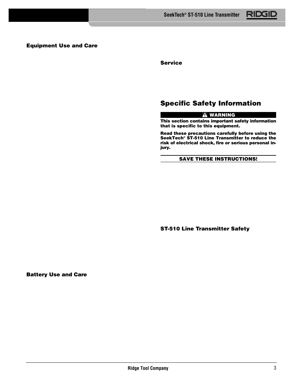 Specific safety information | RIDGID SeekTech ST-510 User Manual | Page 5 / 403