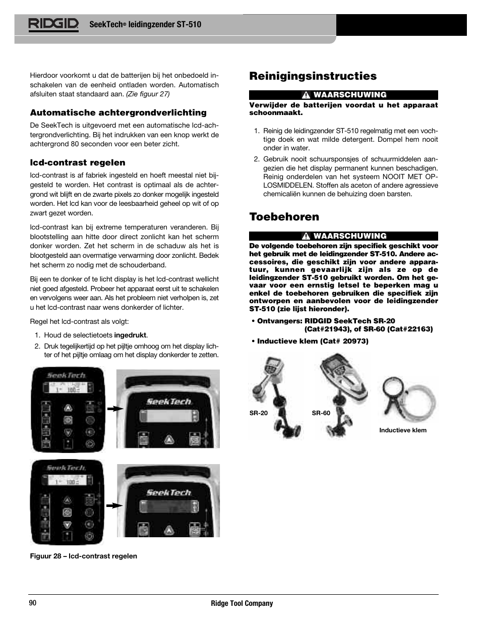 Reinigingsinstructies, Toebehoren | RIDGID SeekTech ST-510 User Manual | Page 92 / 403