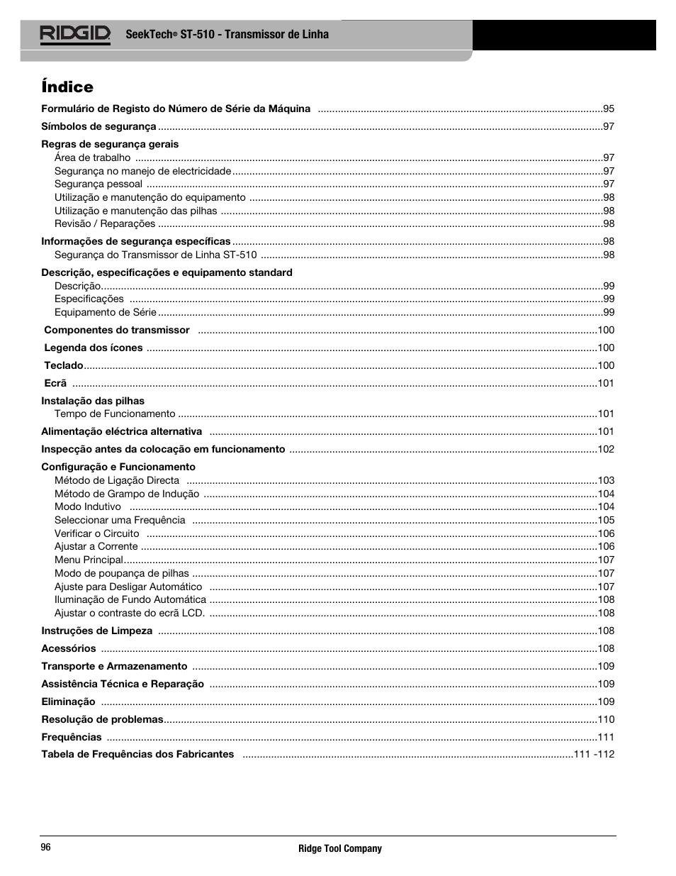 Índice | RIDGID SeekTech ST-510 User Manual | Page 98 / 403