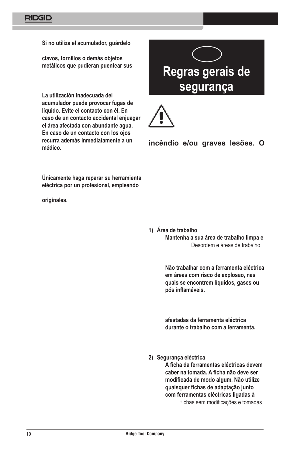 Regras gerais de segurança | RIDGID Общие правила техники безопасности User Manual | Page 11 / 65