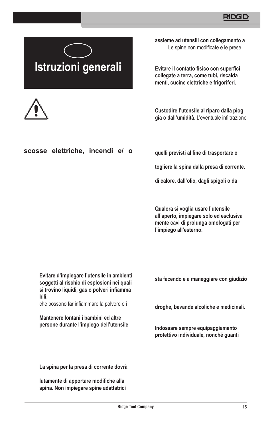 Istruzioni generali di sicurezza | RIDGID Общие правила техники безопасности User Manual | Page 16 / 65