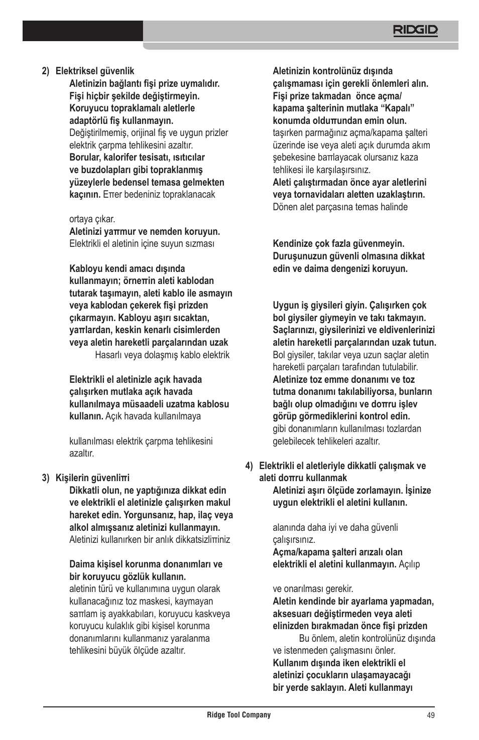 RIDGID Общие правила техники безопасности User Manual | Page 50 / 65