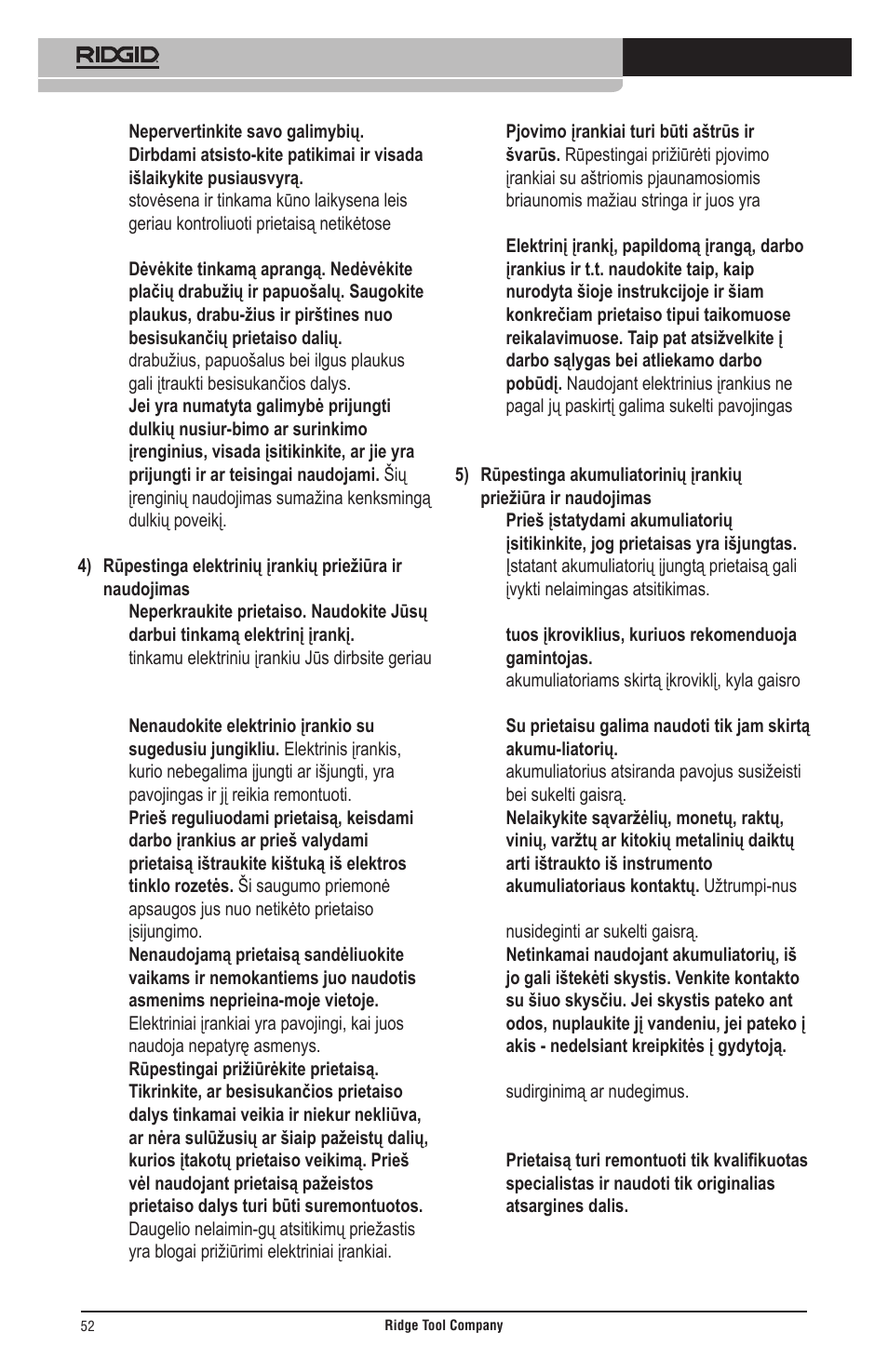 RIDGID Общие правила техники безопасности User Manual | Page 53 / 65